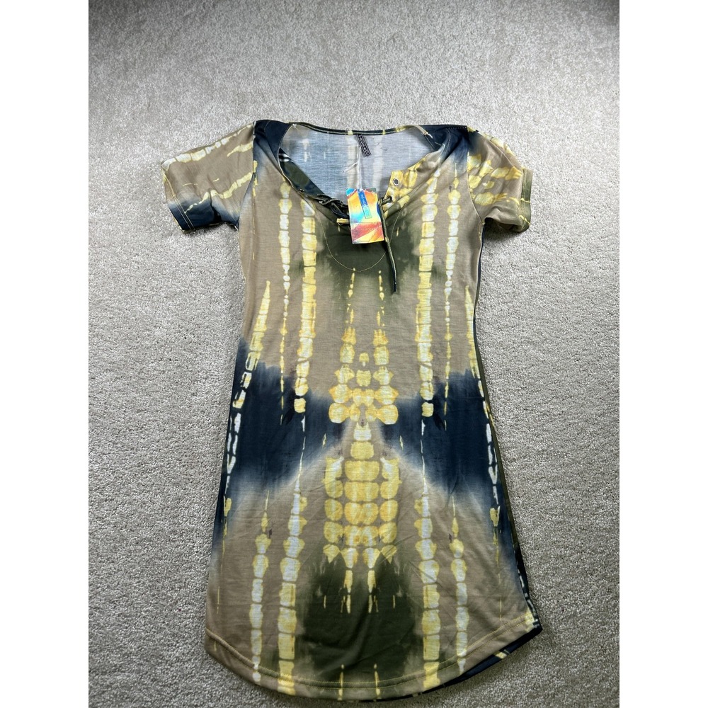 True Rock Shirt Womens 2XL Tie Dye Multicolor Stretch V Neck Short Sleeve Casual
